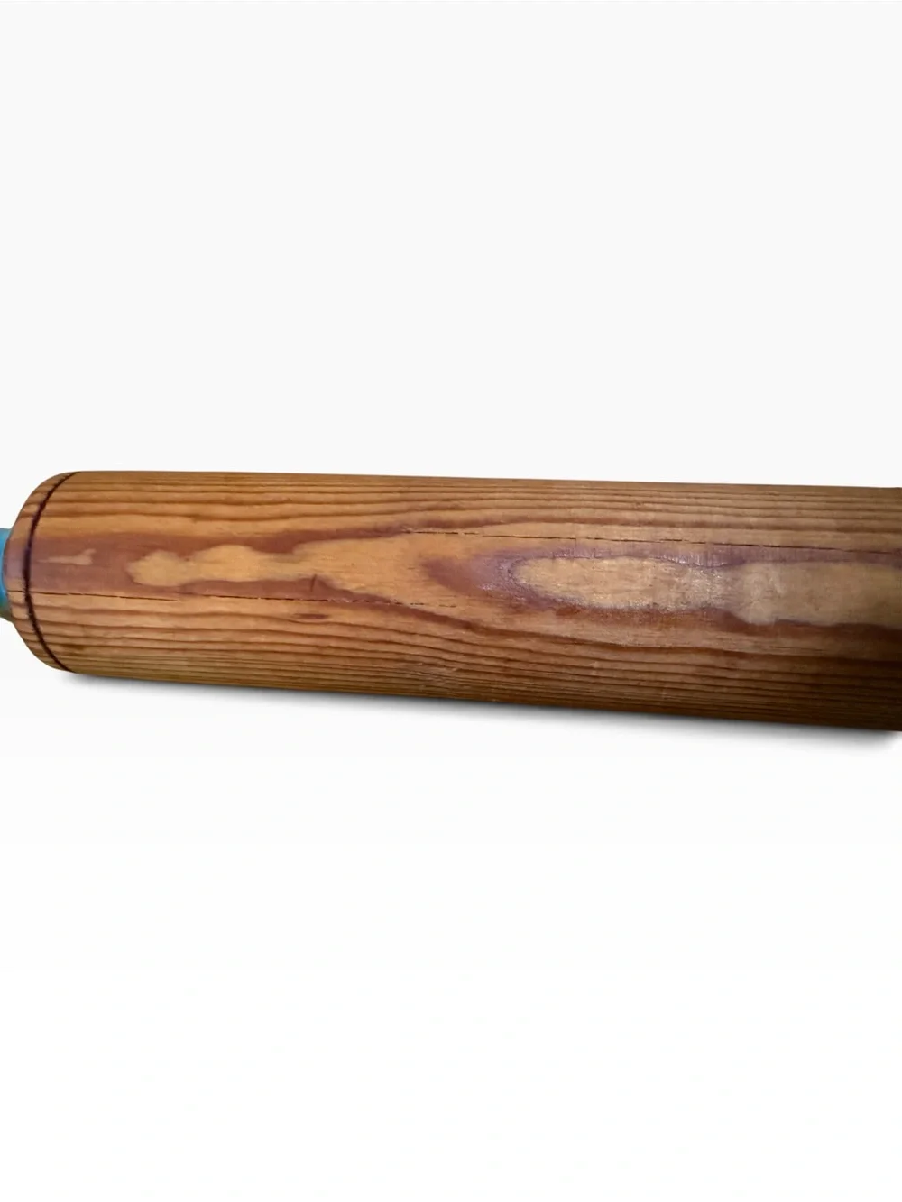 Vintage Wood Rolling Pin Featuring Painted  Teal Handles